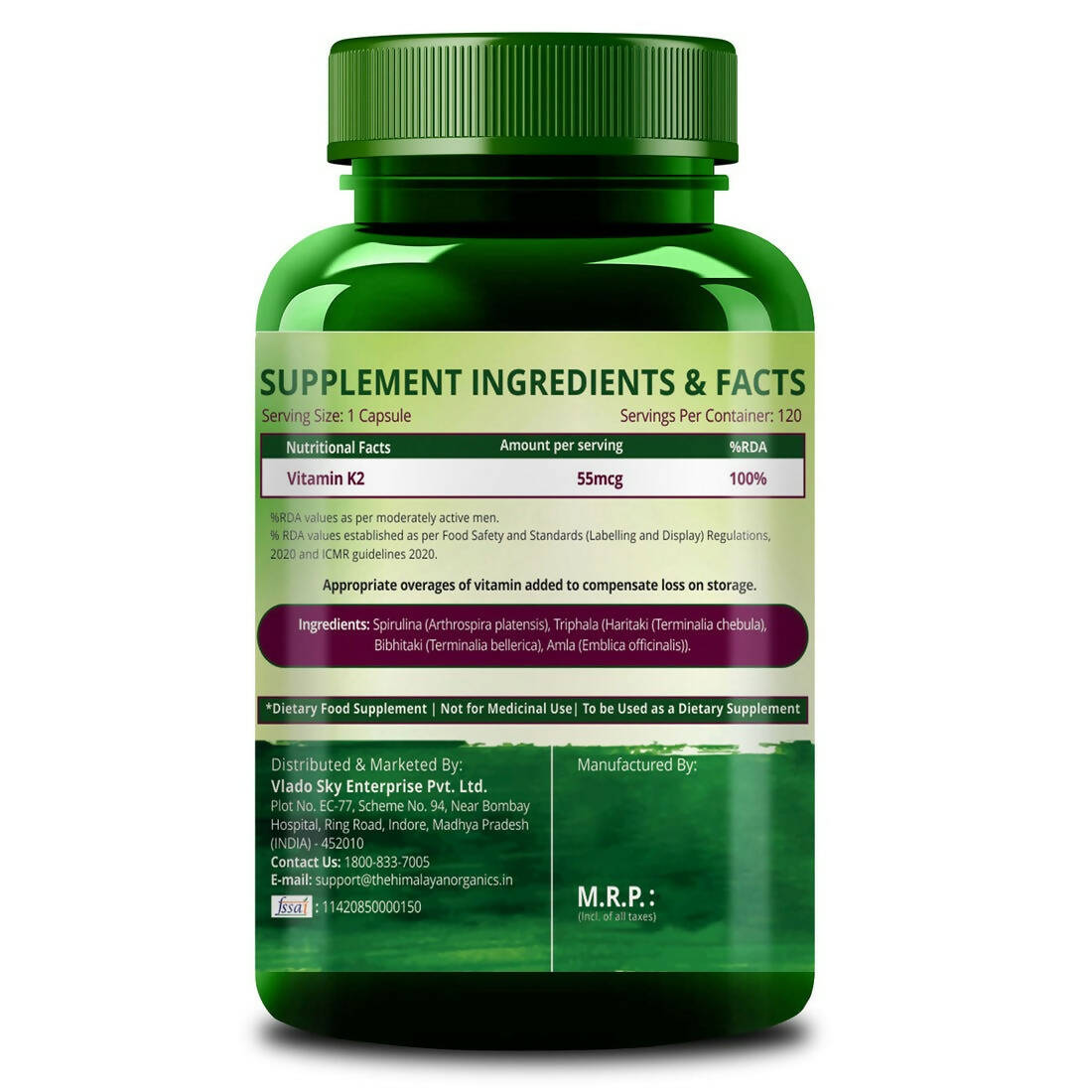 Himalayan Organics Plant Based Vitamin K2 Capsules 