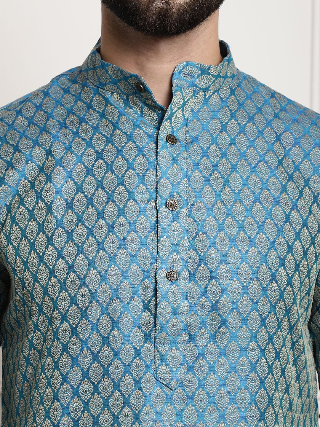Sojanya Men Blue & Off-White Woven Design Kurta with Churidar 