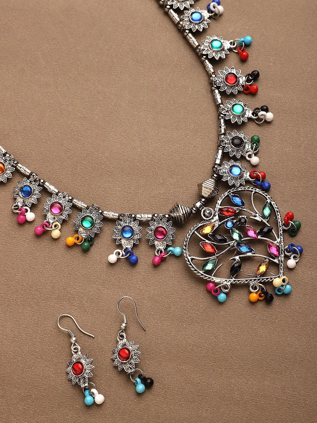 Cardinal Multi-Colored Heart Oxidised Long Jewellery Set - Grab2buy