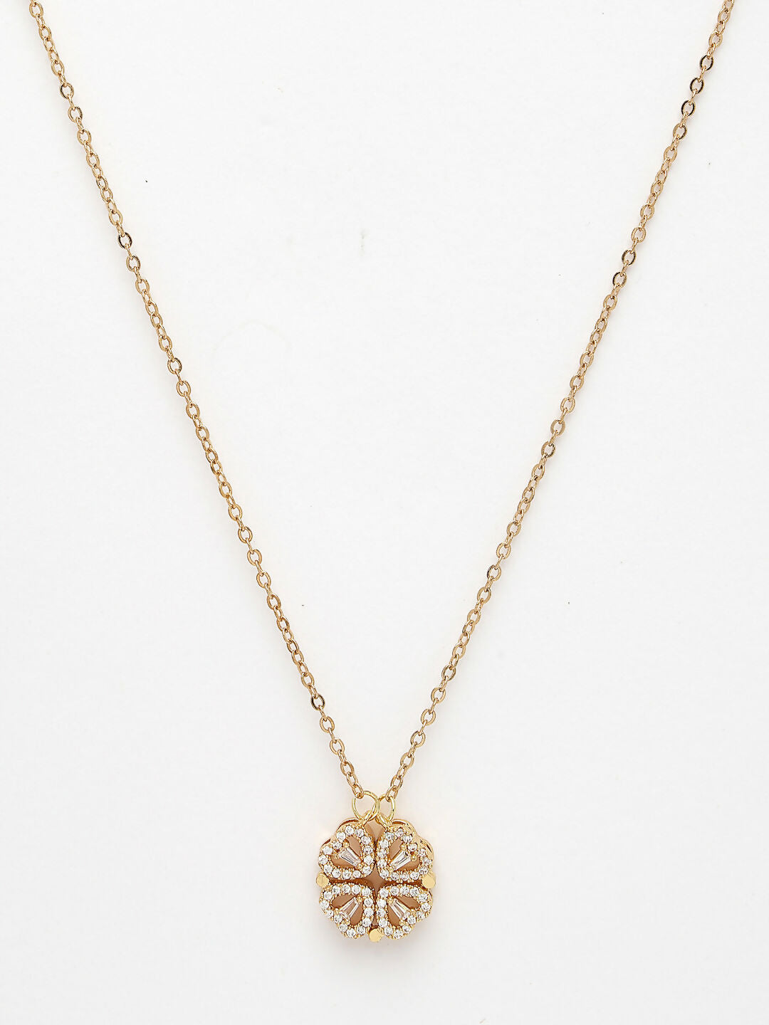 NVR Women's Rose Gold Heart Shape American Diamond Metal Chain 
