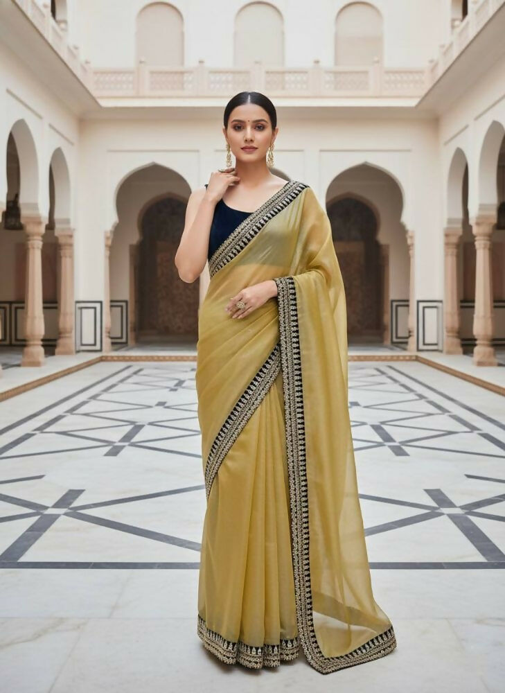 Joban Fashion Yellow Soft twill Net Party Wear Sarees