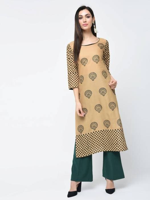 Aniyah Cotton Block Printed Beige Straight Kurta (AN-126K) 