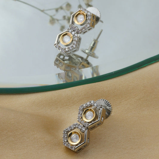 Duet Silver and Gold Earrings (Silver) - Ruby Raang - Grab2buy