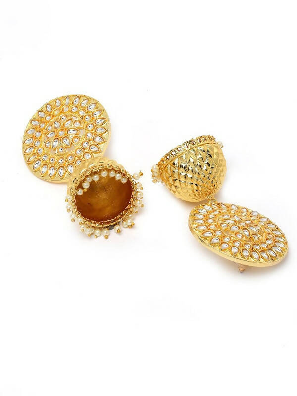 Gold Plated Circular Shaped Brass Jhumka Earrings For Women and Girls By House of Ree - Grab2buy