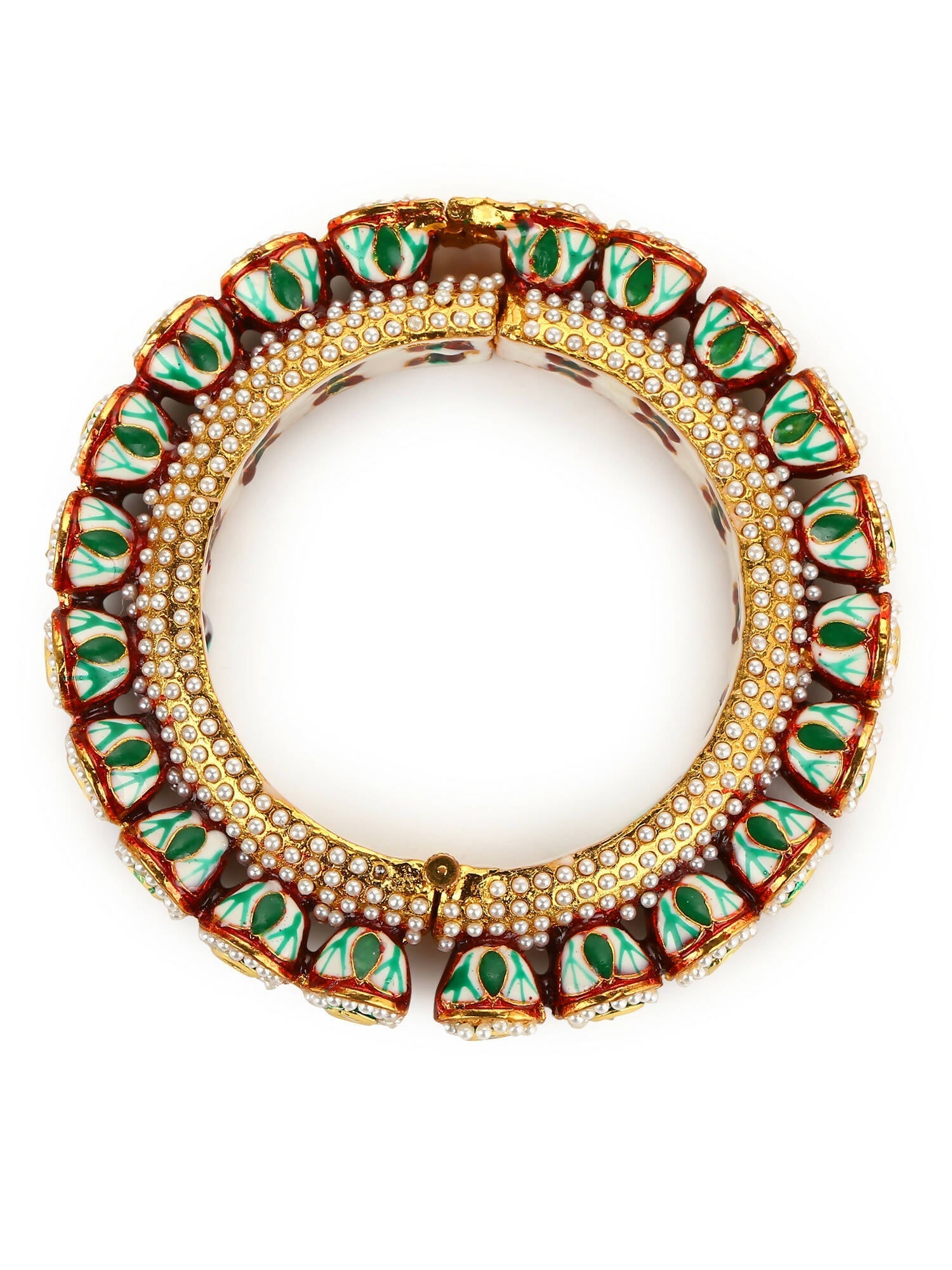 Gold-Polished Green Kundan-Studded Bangle - Ruby Raang 