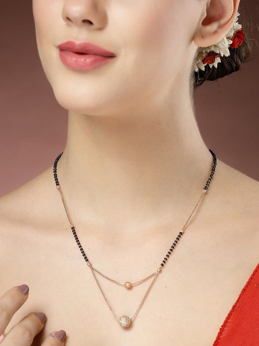 NVR Women's Rose Gold CZ Stone-Studded & Beaded Layered Mangalsutra 