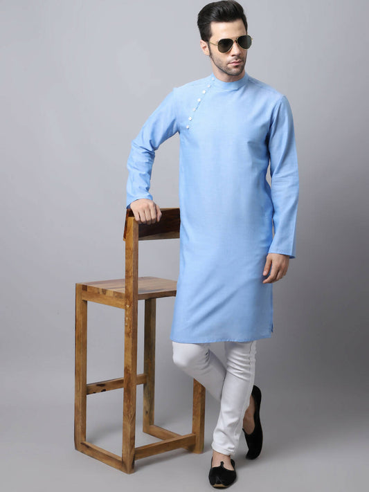 Even Apparels Blue Pure Cotton Men's Kurta With Side Placket (MMS503) 