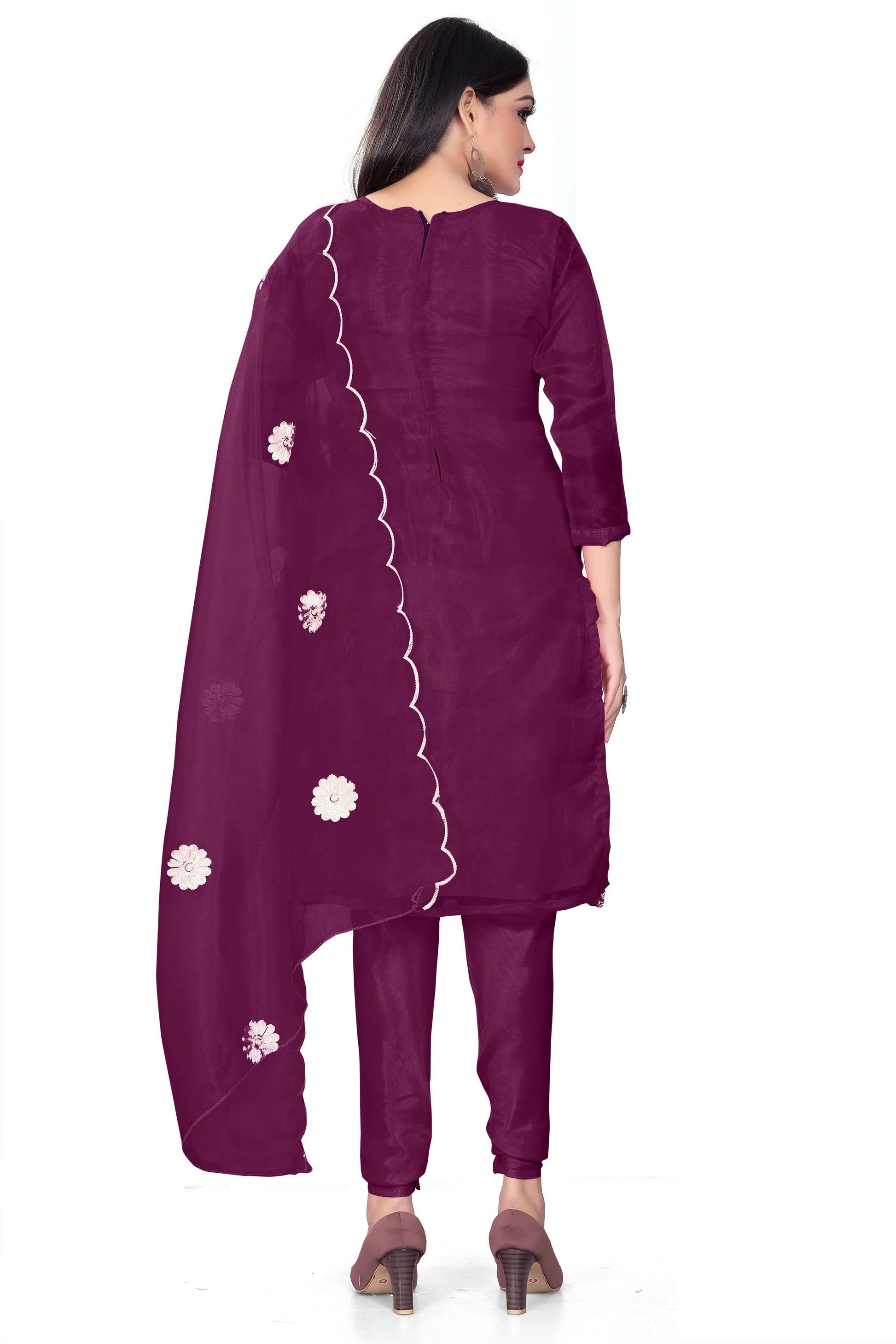 Purple Organza Silk Embroidered Work Unstitched Dress Material - Tanvi