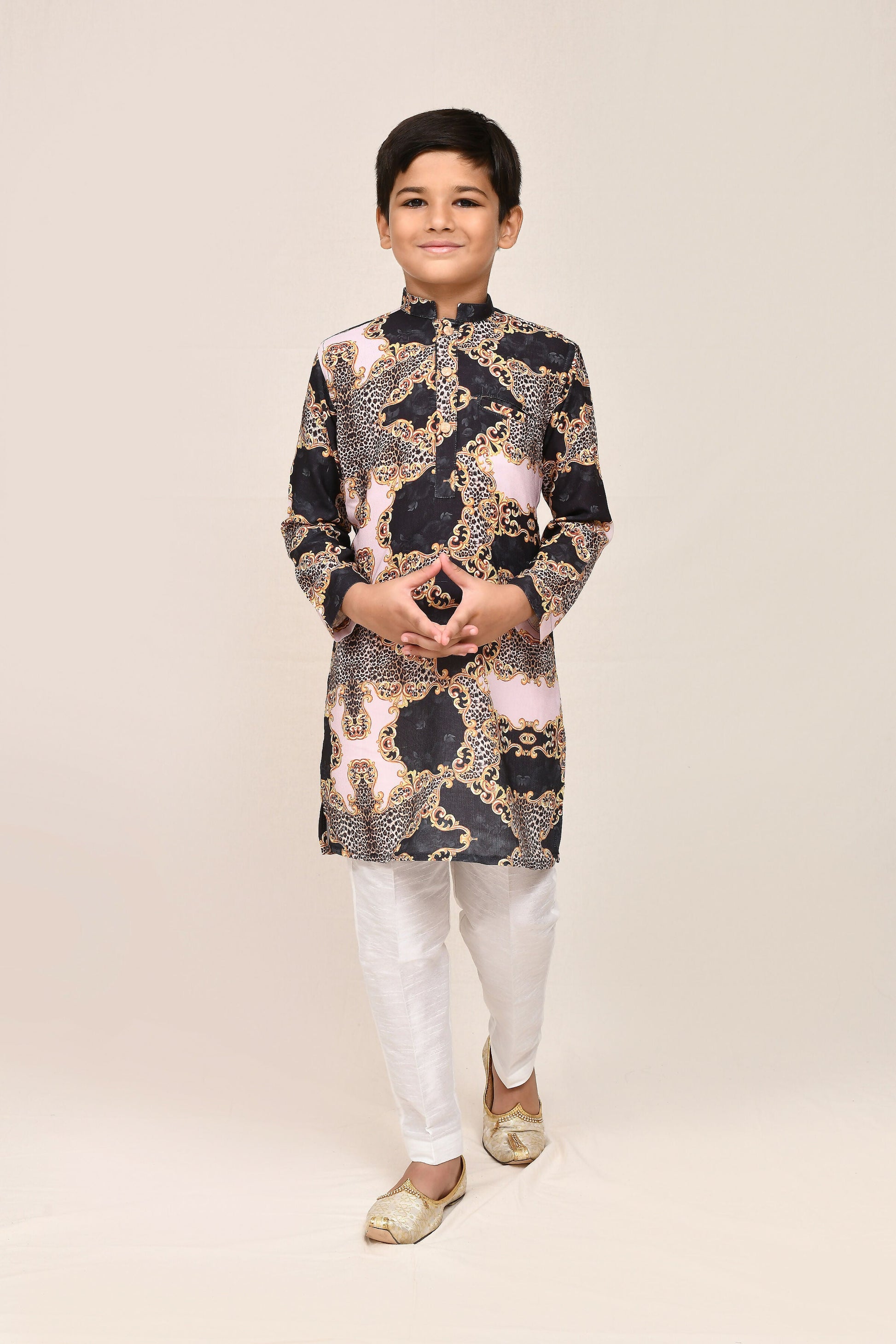 Joban Fashion Cotton Silk Black Kurta With Straight Fit Pant