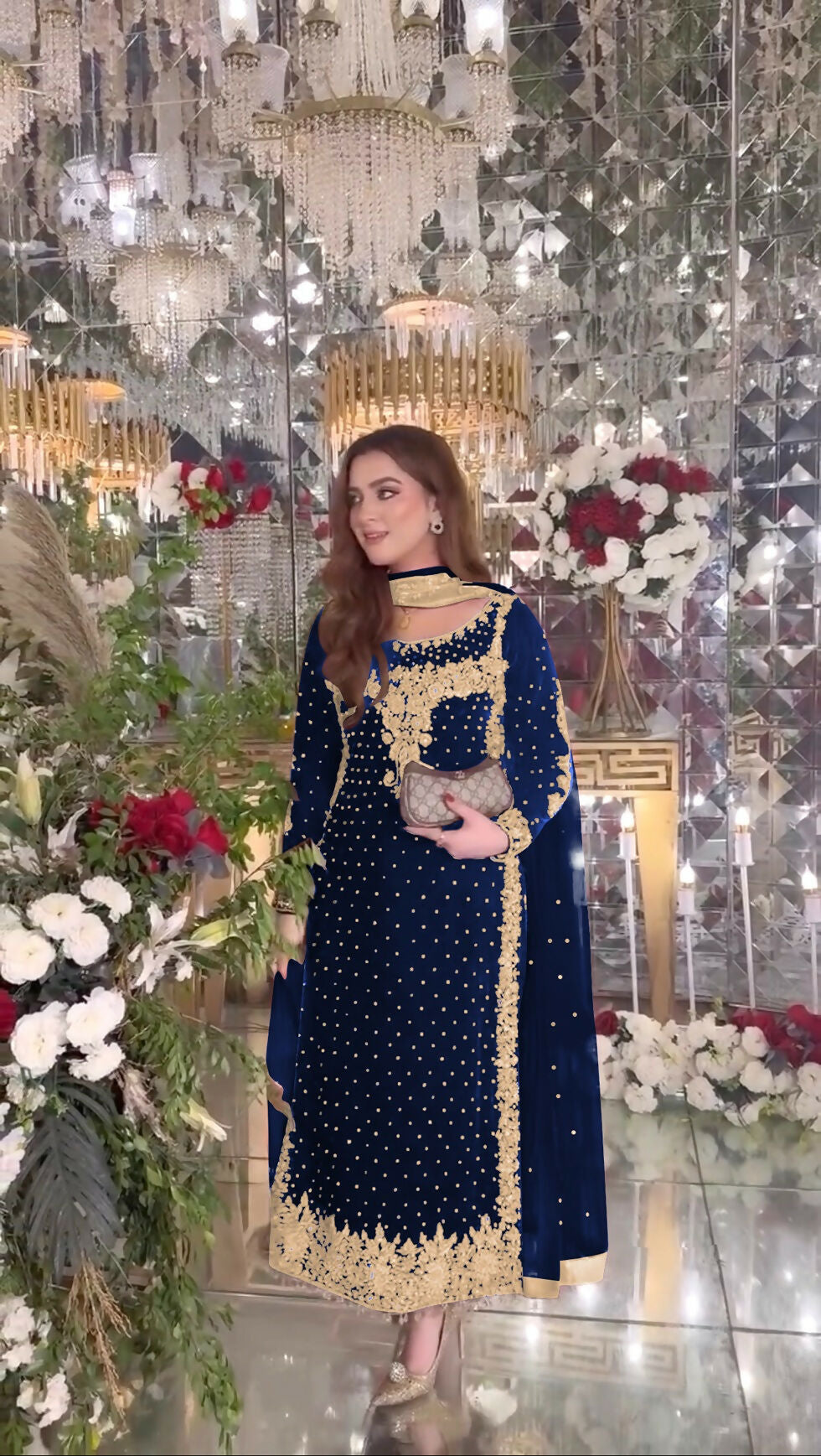 Joban Fashion Blue Velvet Sequence Embroidery Work Kurta Set