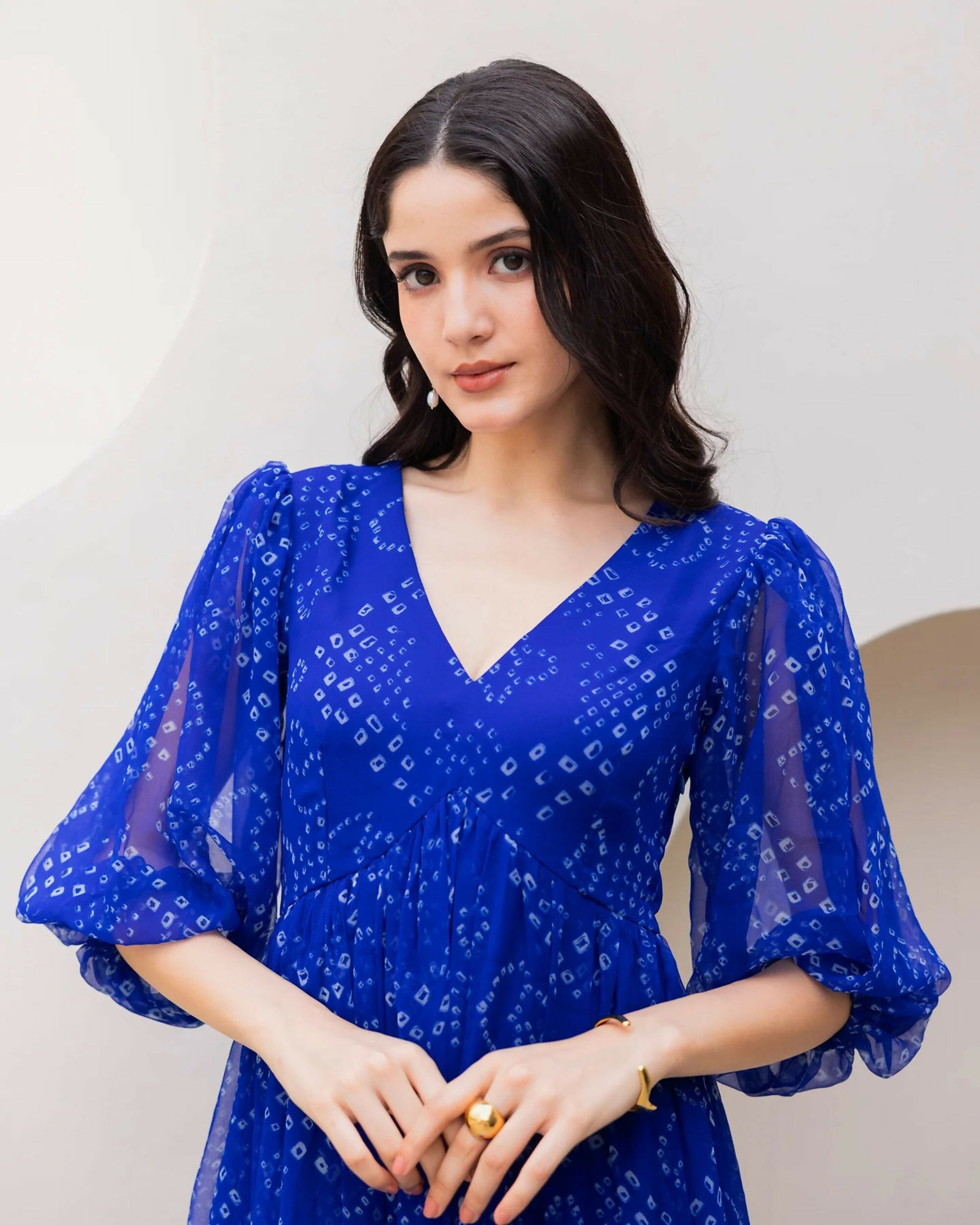 Aayaa Designer crape hand work Multi indo western - Blue