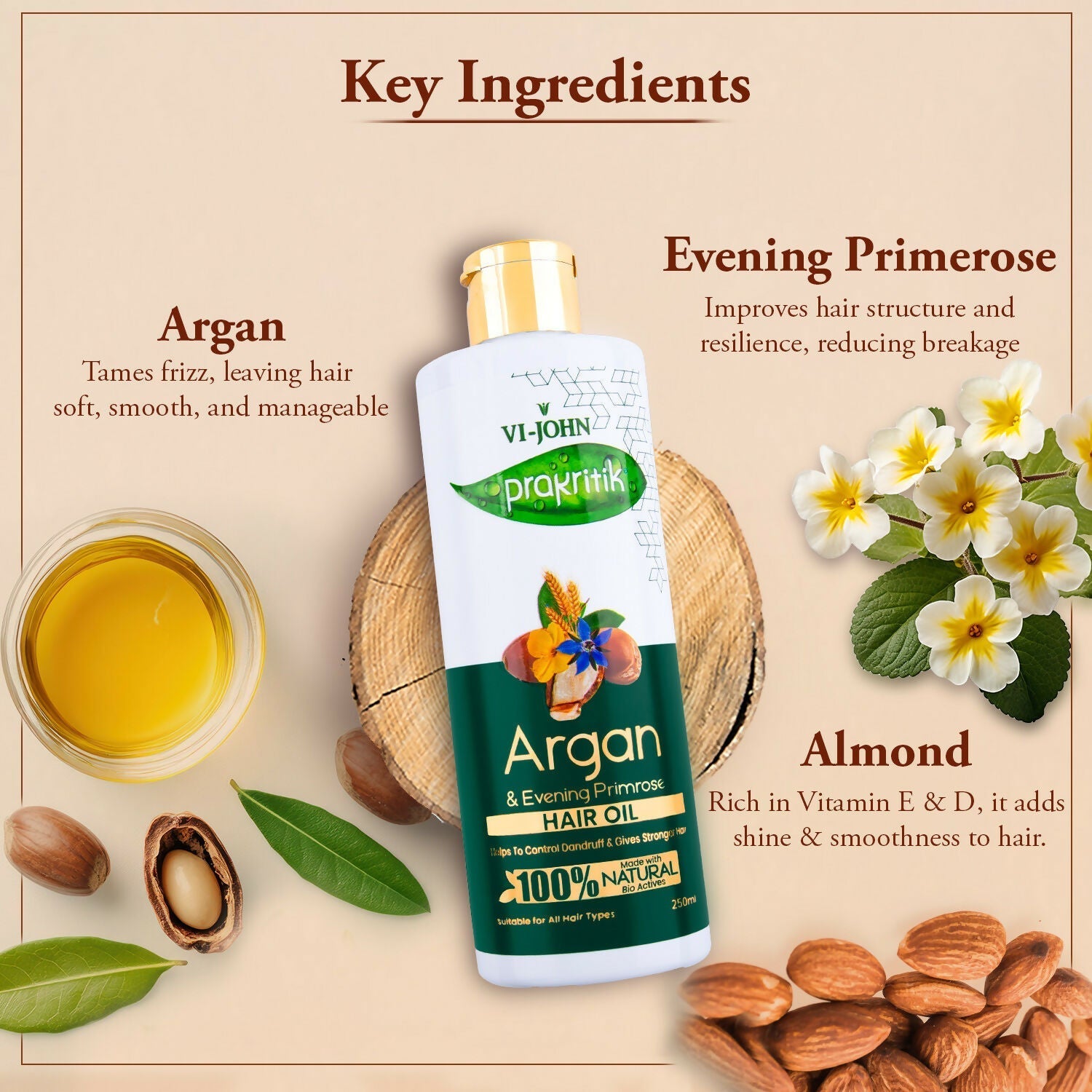 VI-JOHN Prakritik Argan & Evening Primrose Hair oil, Helps to Control Dandruff,100% Bio Actives Hair Oil  Grab2Buy VI-JOHN Grab2Buy