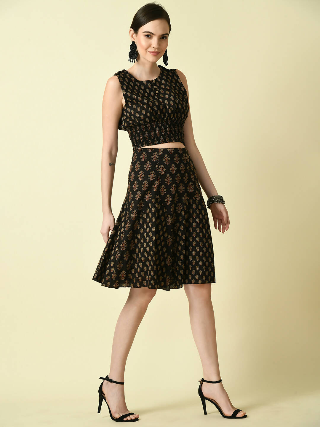 Myshka Women's Black Ethnic Motifs Printed Top