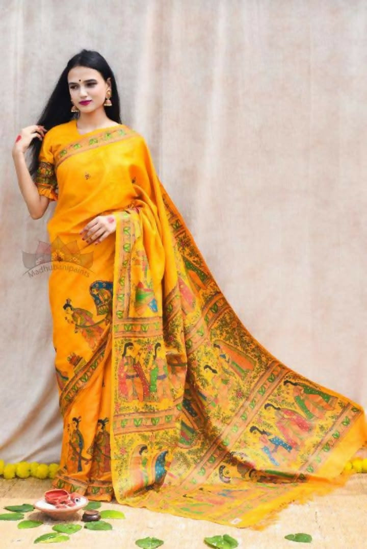 Exclusive Collection Yellow 3 Beautiful Khadi Ghicha Handloom Grab2Buy 