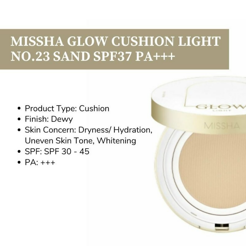 Missha Glow Cushion Light No.23 Sand SPF 37 PA+++  Grab2Buy Missha Grab2Buy