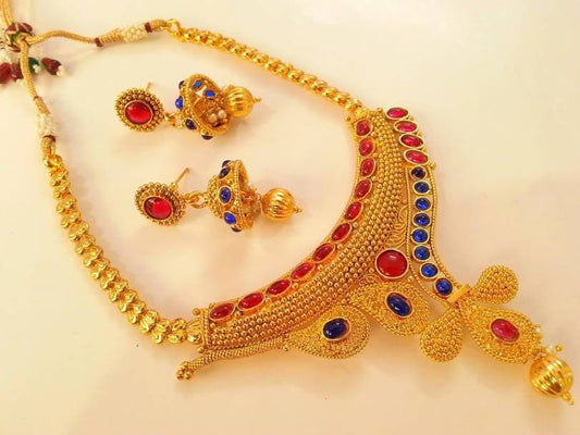 Pink & Blue Kemp Designer Bridal Necklace Set