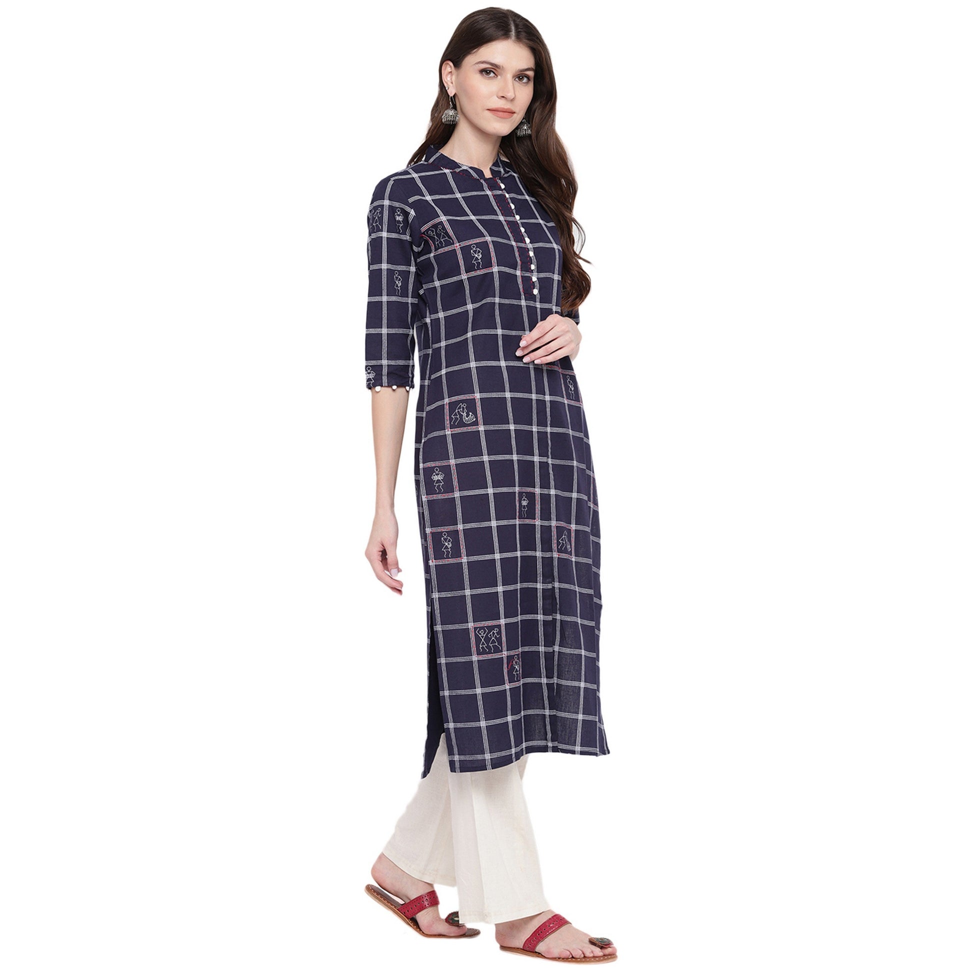 NOZ2TOZ Women's Navy Blue Printed Kurti- (1pc set) 