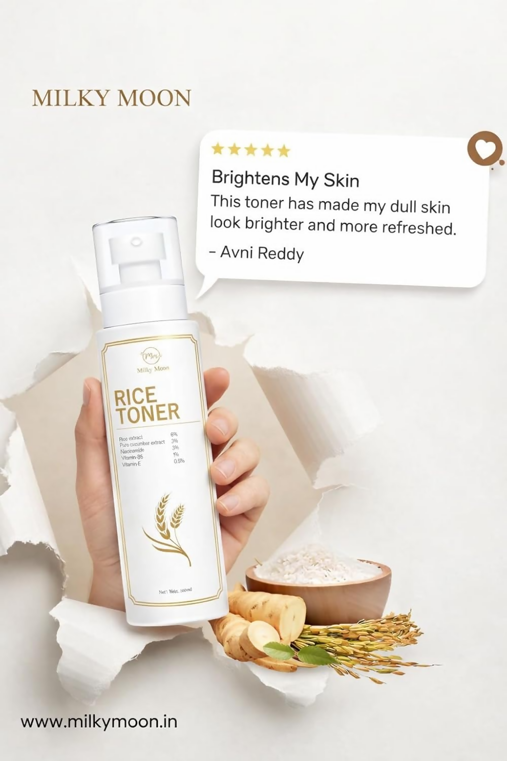 Milky Moon Rice Water Face Toner with Niacinamide & Ginseng For Clear, Glass Korean Skin