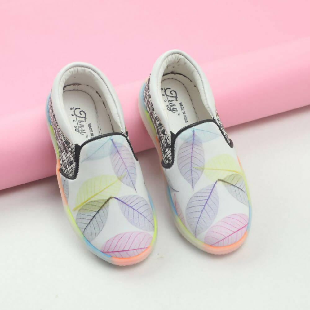Tiny Bugs Girls Leaf Printed Slip Ons Sneakers - White  Grab2Buy Tiny Bugs Grab2Buy