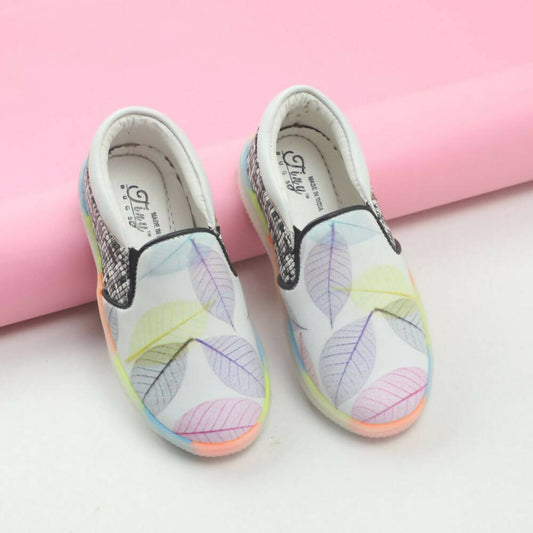 Tiny Bugs Girls Leaf Printed Slip Ons Sneakers - White  Grab2Buy Tiny Bugs Grab2Buy