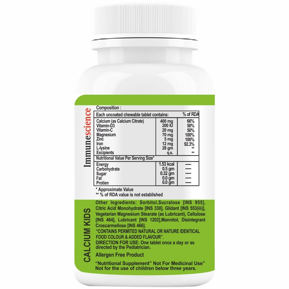 Immunescience Calcium With Vitamin D3 (Vitamin D) Tablets For Kids 