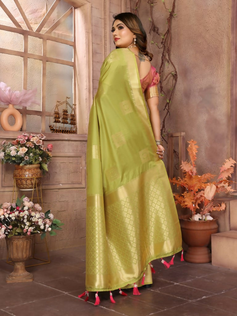 Anaita Light Green Soft Silk With Zari Weaving Borders Saree With Blouse