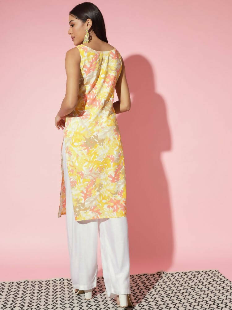 Myshka Women Multi Floral Cotton Straight Round Neck Kurtas