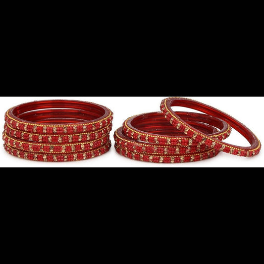 Afast Bridal Wedding & Party Fashionable Colorful Glass Bangle/Kada Set, Pack Of 8 - Red | Grab2Buy