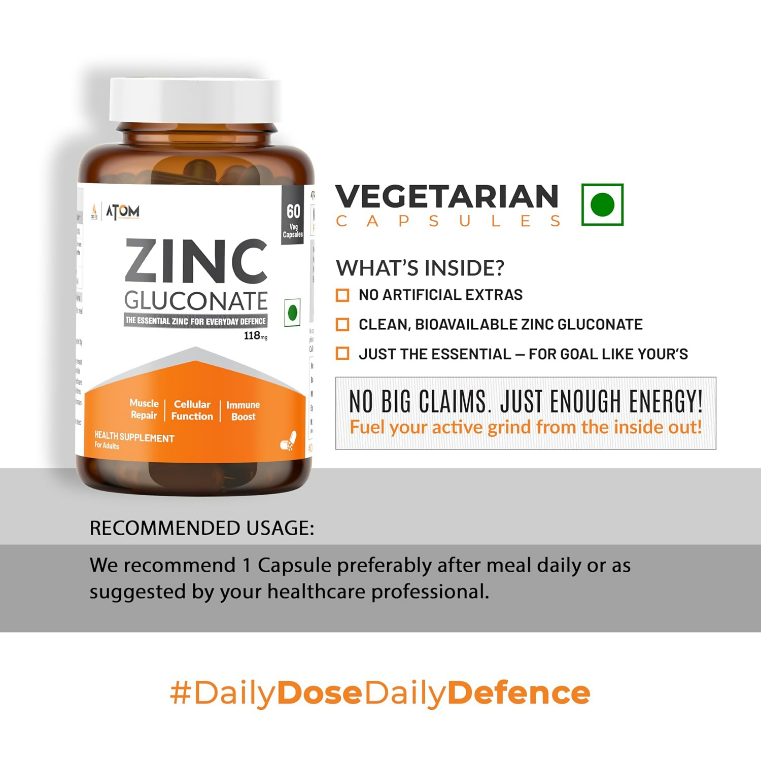 As-It-Is Nutrition Atom Zinc Gluconate Veg Capsules 