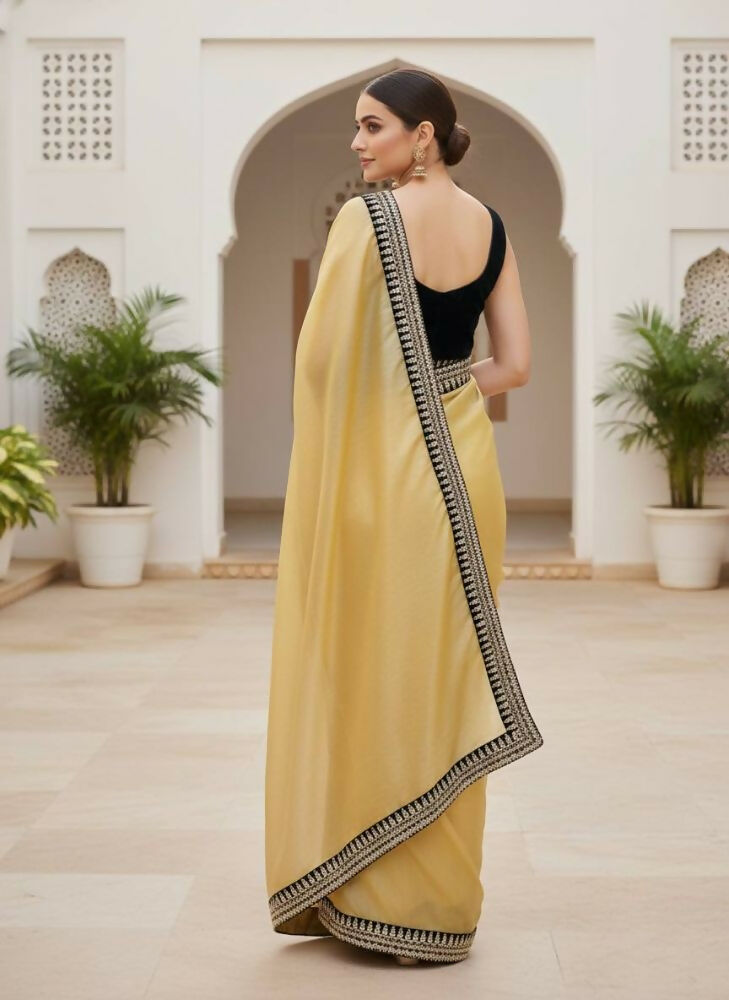 Joban Fashion Yellow Soft twill Net Party Wear Sarees