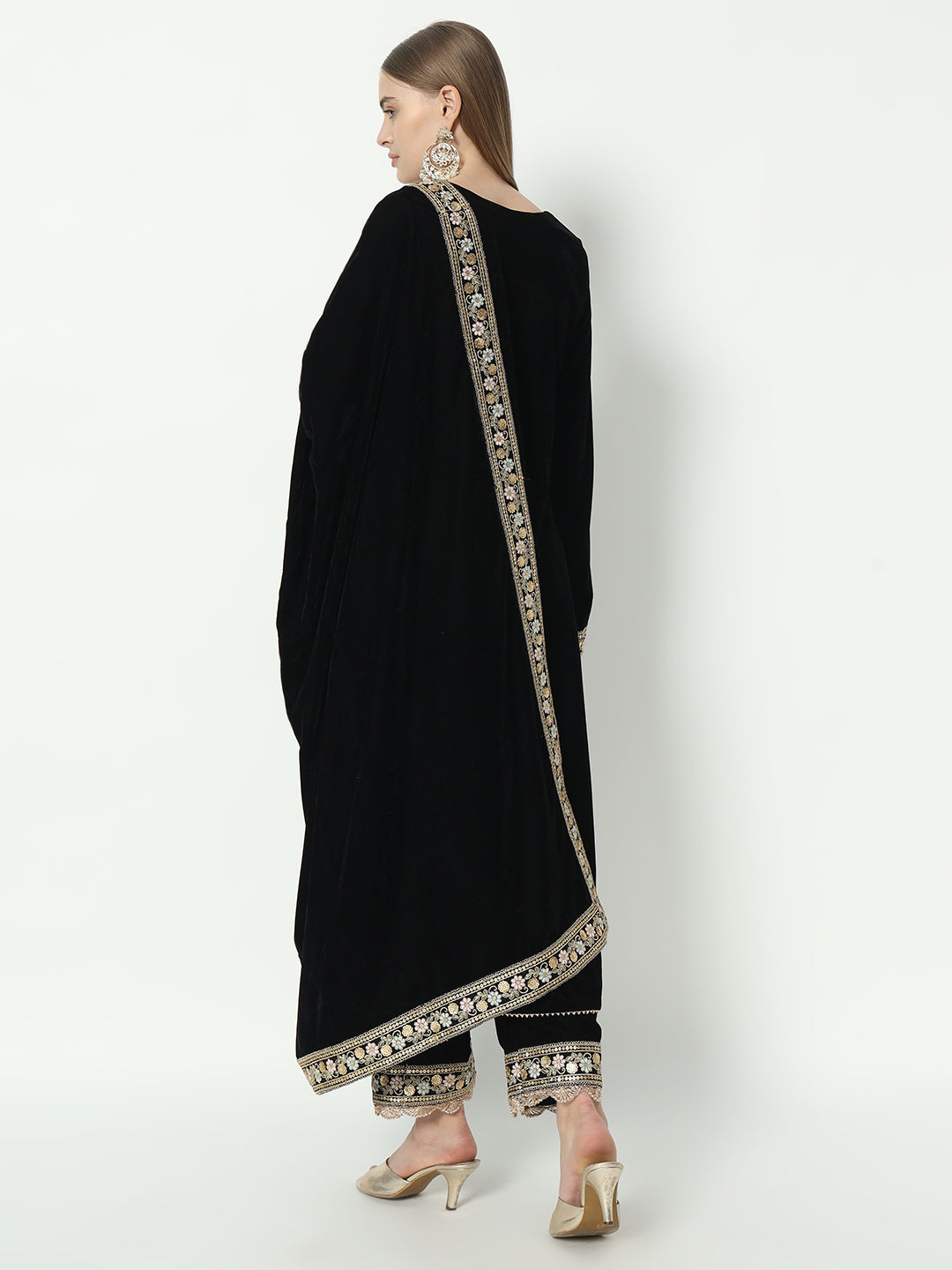 Fab Fashion Black Velvet Lace Suit Full Set