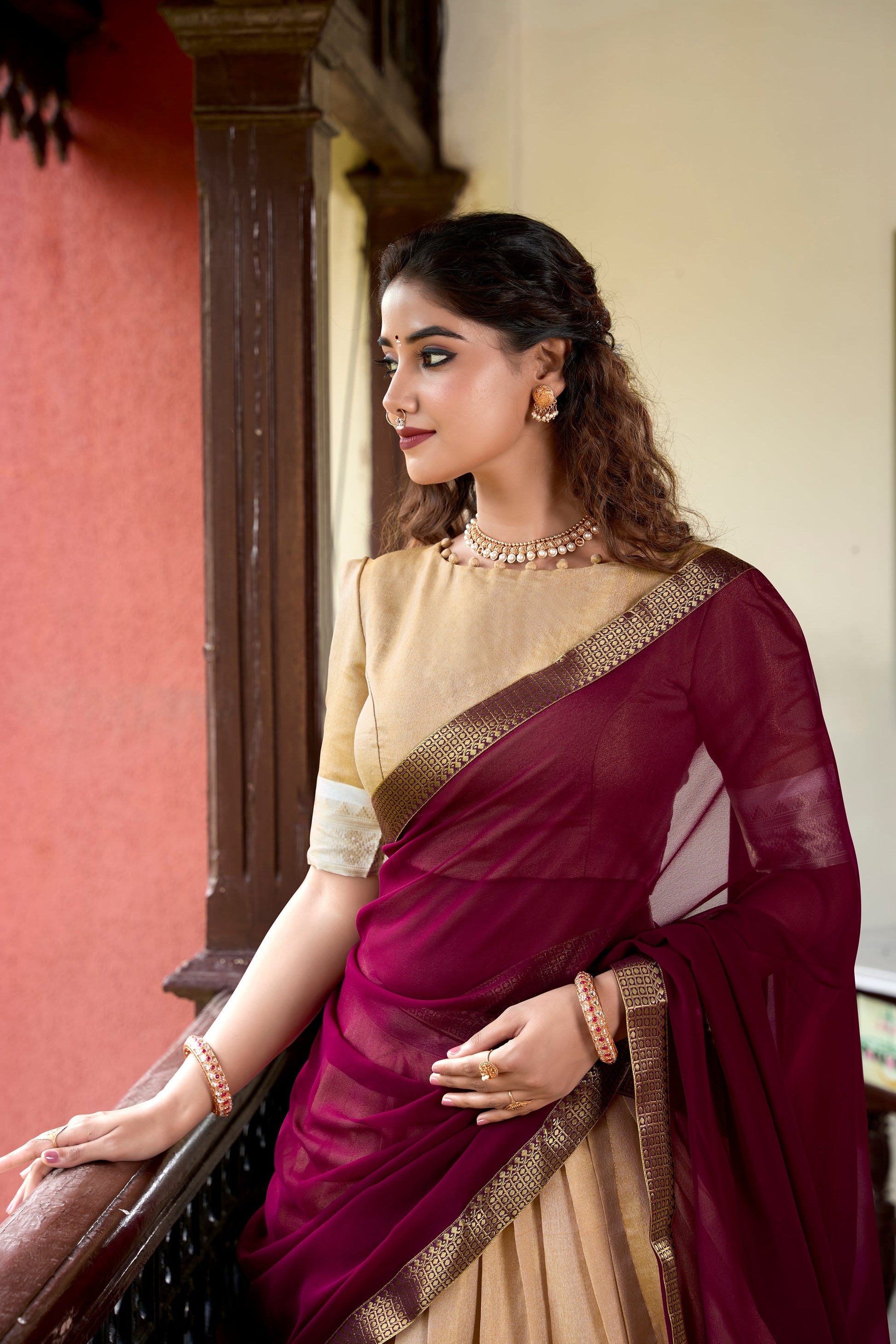 Lorenvalley Cream Kanchipuram Zari Weaving Work Lehenga Choli 