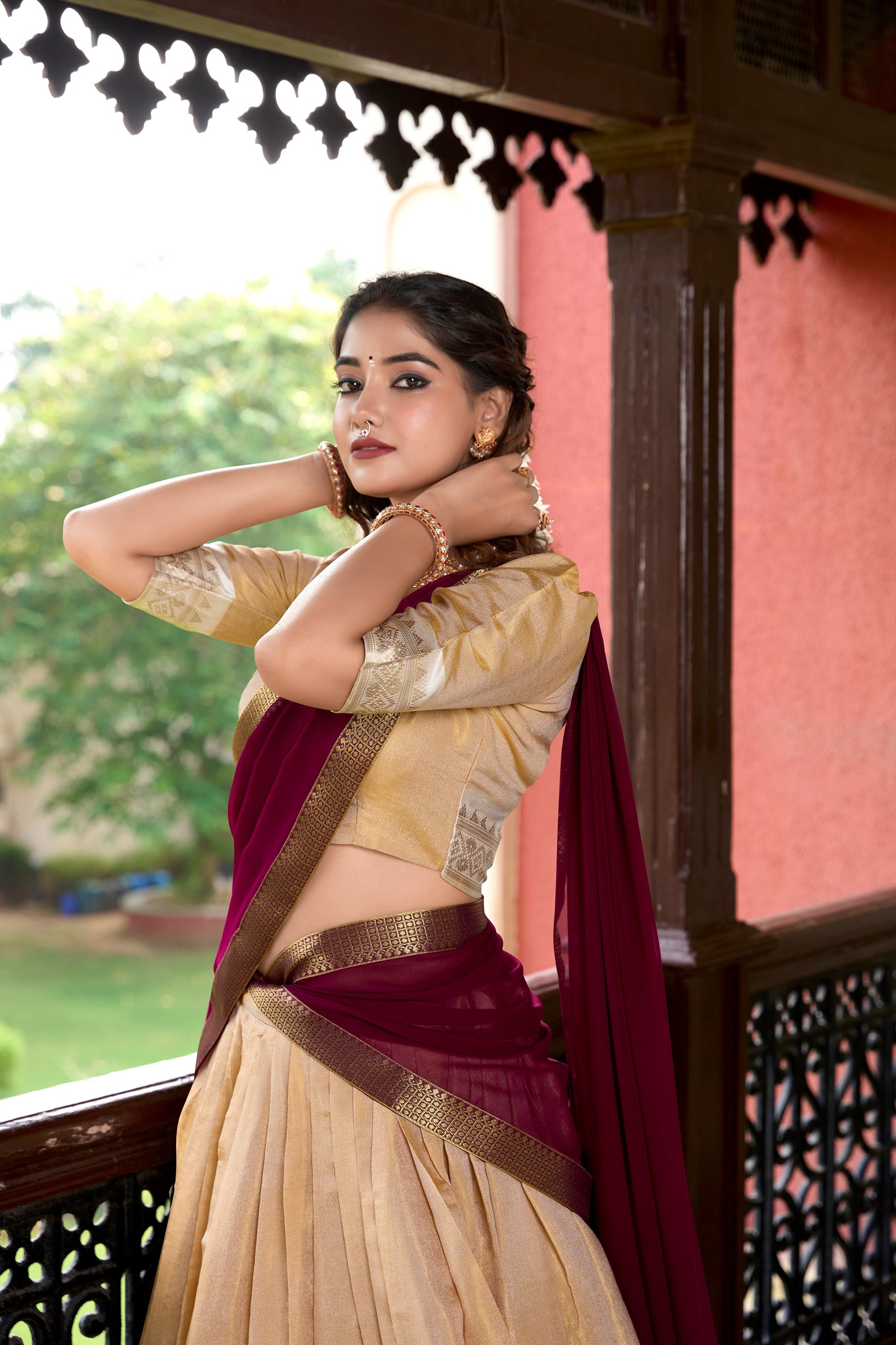 Lorenvalley Cream Kanchipuram Zari Weaving Work Lehenga Choli 