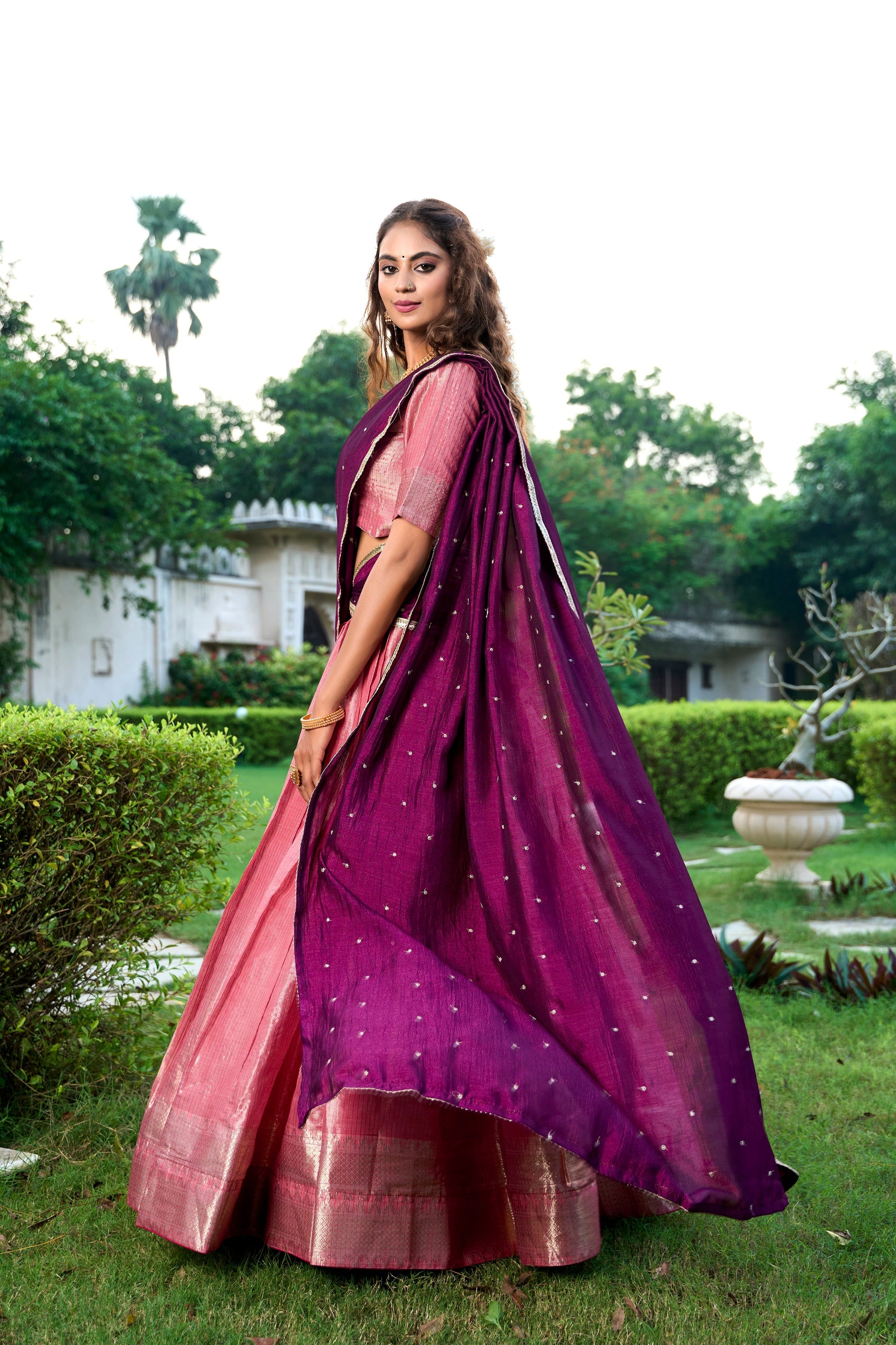 Lorenvalley Pink Kanchipuram Zari Weaving Work Lehenga Choli with Dupatta 