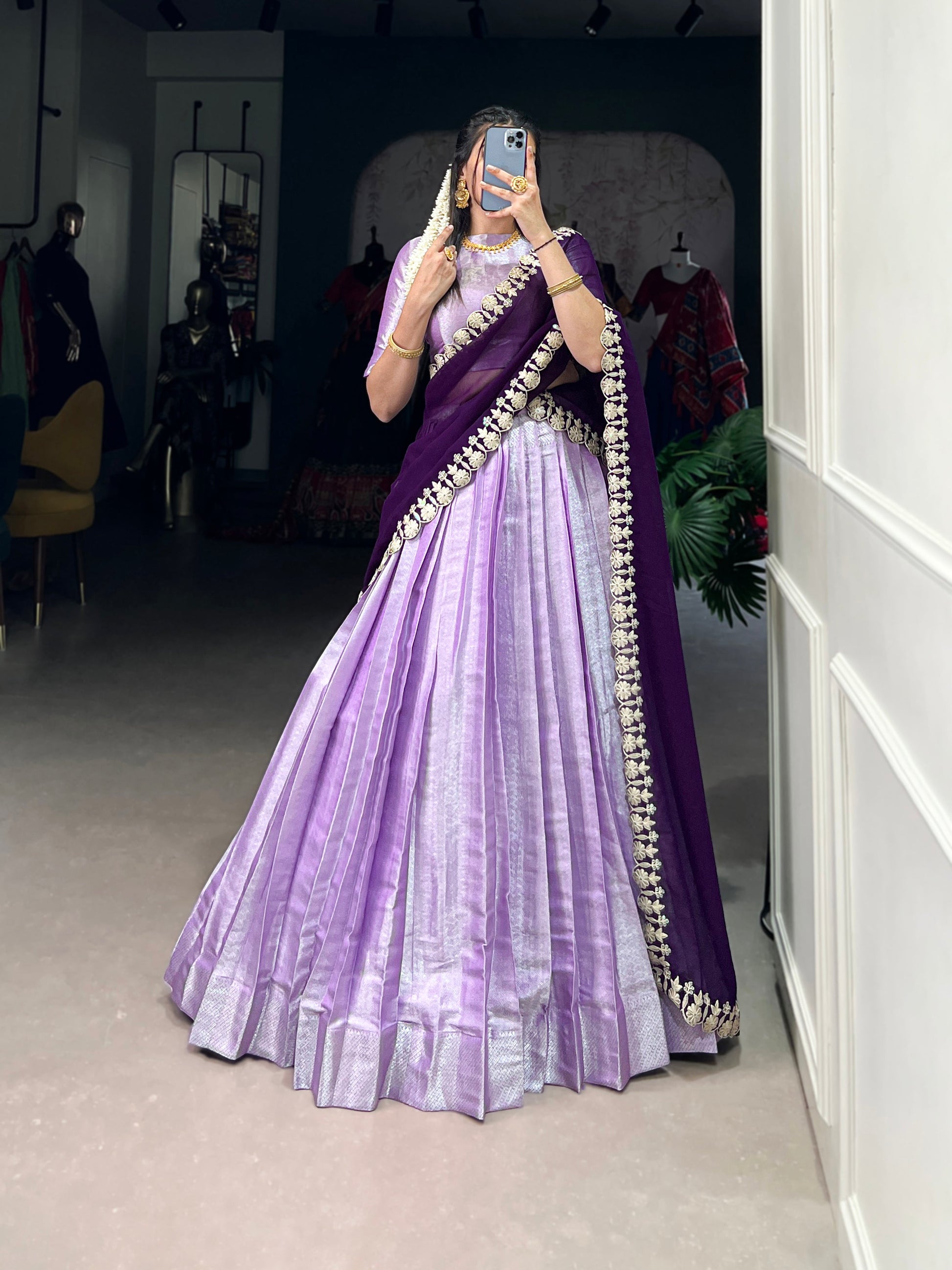 Lorenvalley Lavender Jacquard Silk weaving work Lehenga Choli with Dupatta 