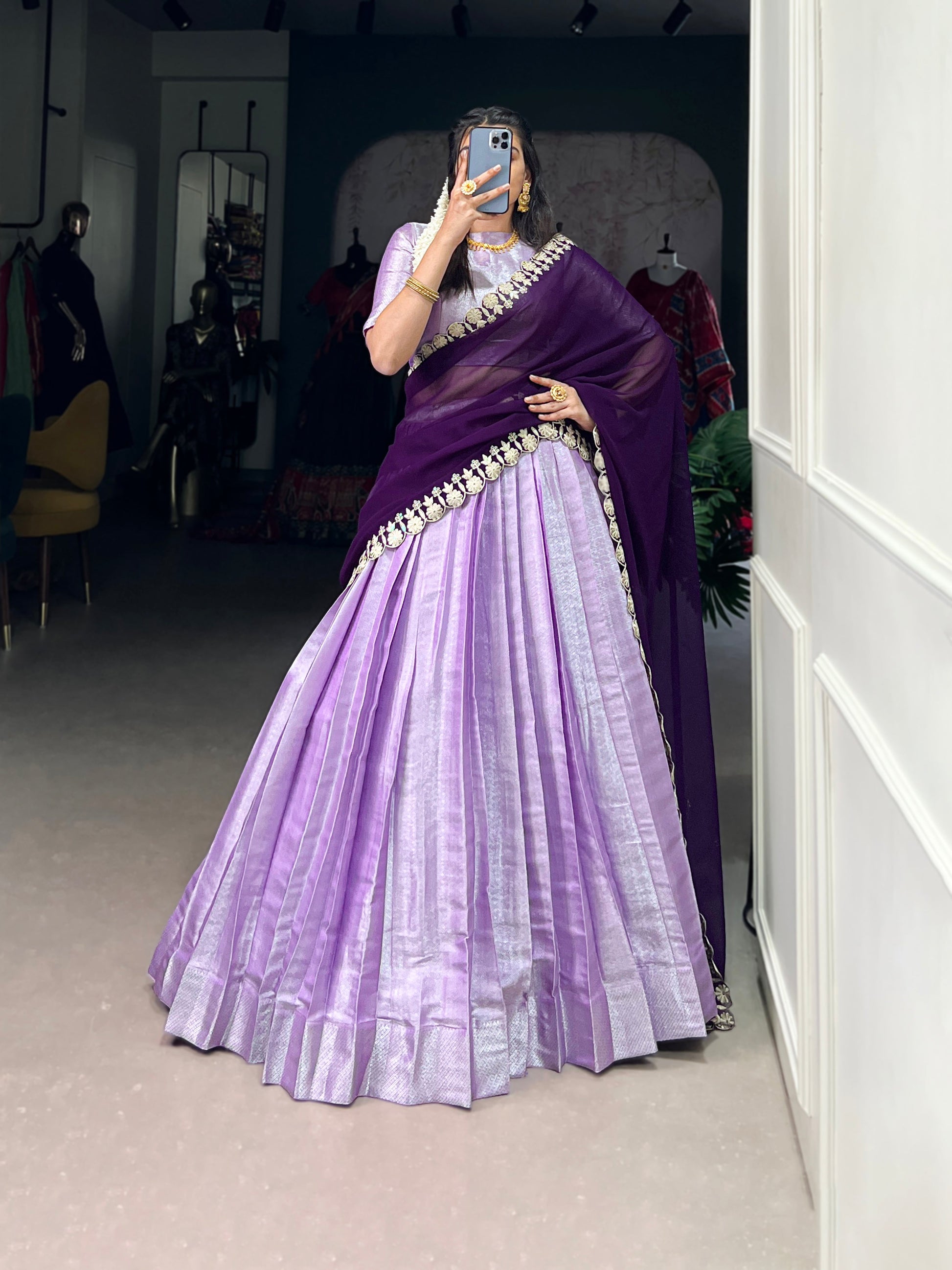 Lorenvalley Lavender Jacquard Silk weaving work Lehenga Choli with Dupatta 