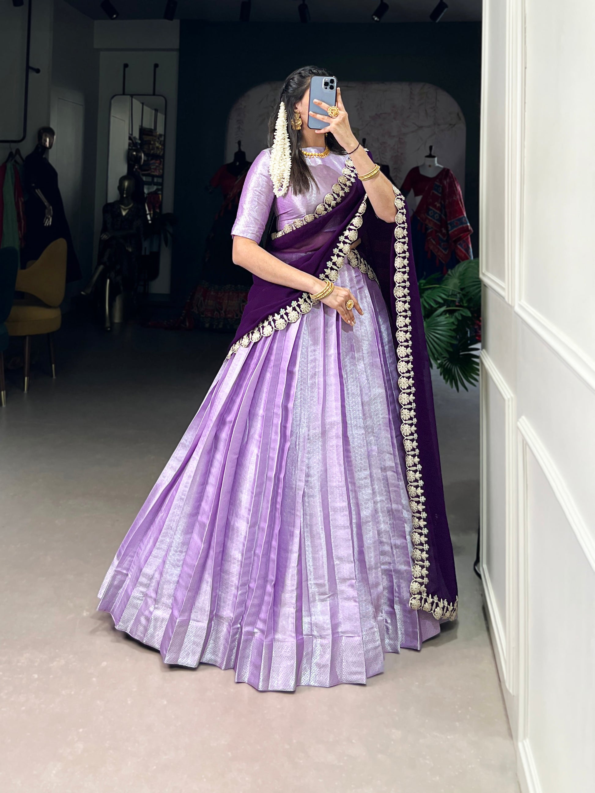 Lorenvalley Lavender Jacquard Silk weaving work Lehenga Choli with Dupatta 