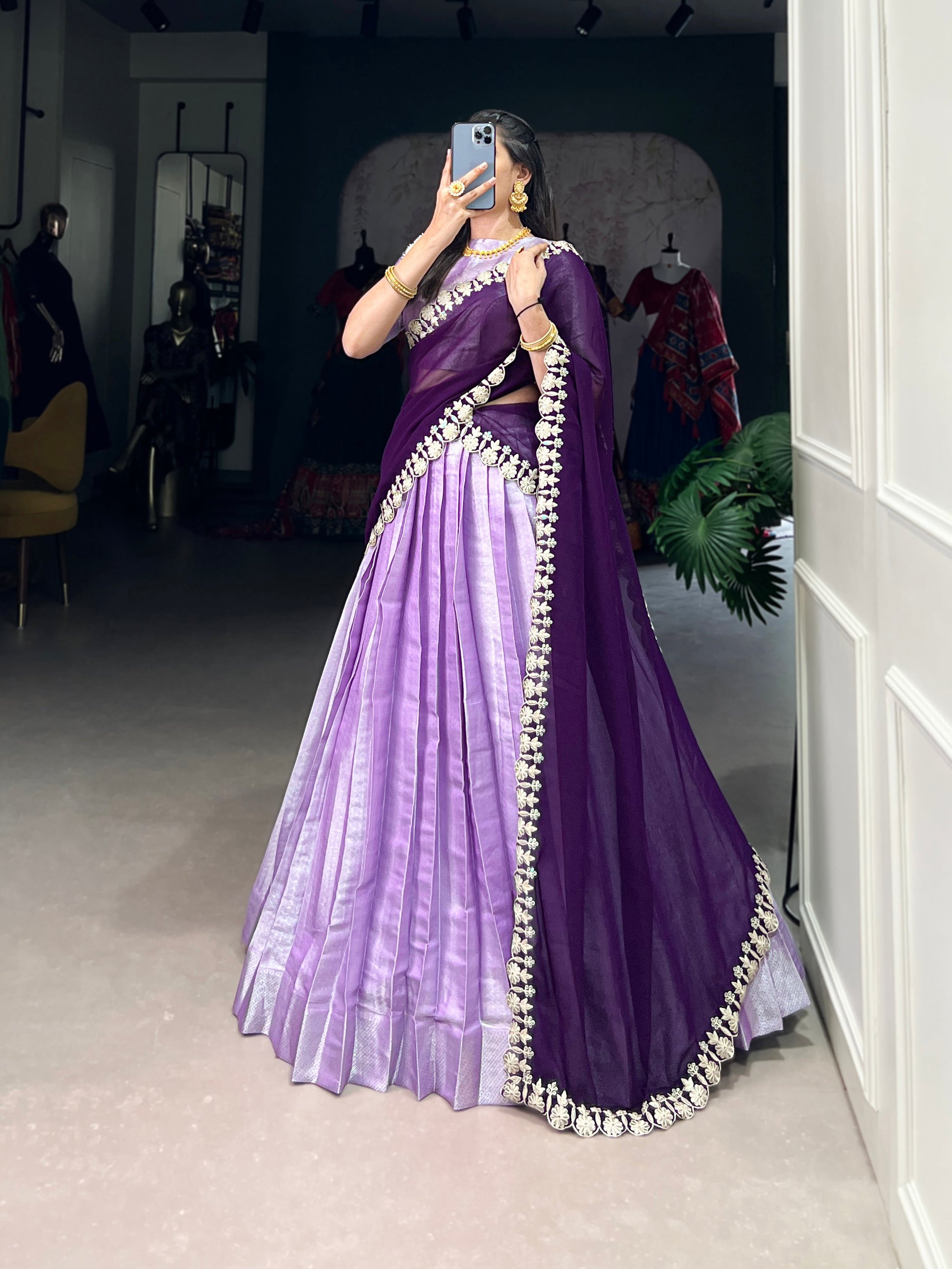 Lorenvalley Lavender Jacquard Silk weaving work Lehenga Choli with Dupatta 