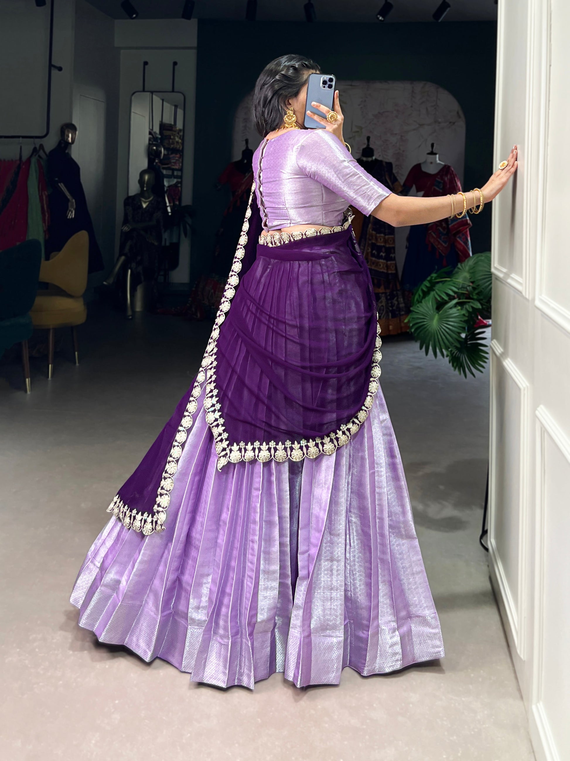 Lorenvalley Lavender Jacquard Silk weaving work Lehenga Choli with Dupatta 