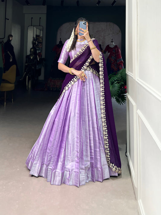 Lorenvalley Lavender Jacquard Silk weaving work Lehenga Choli with Dupatta 