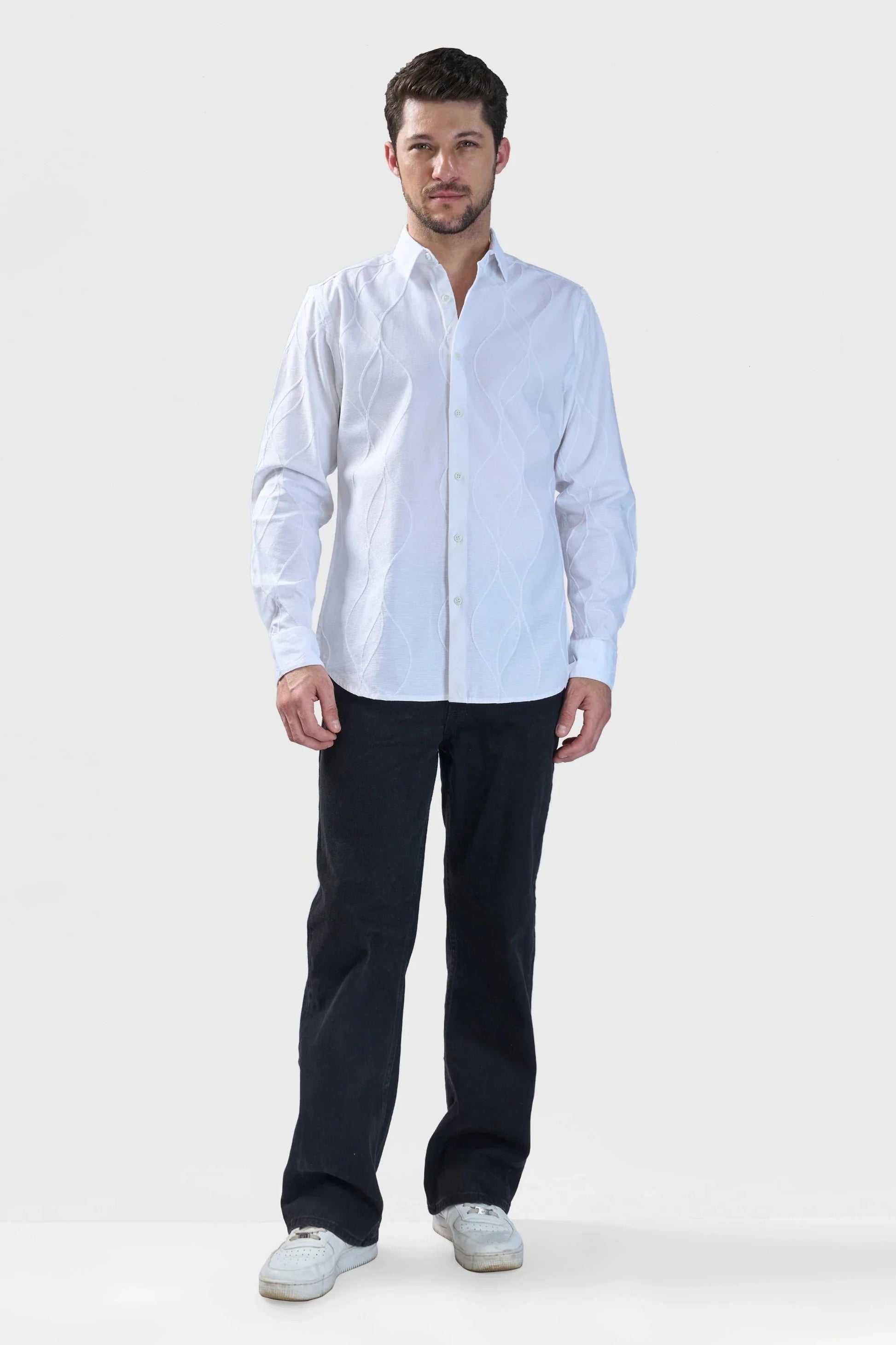 Xkind White Embroidery Full Sleeve Shirt 