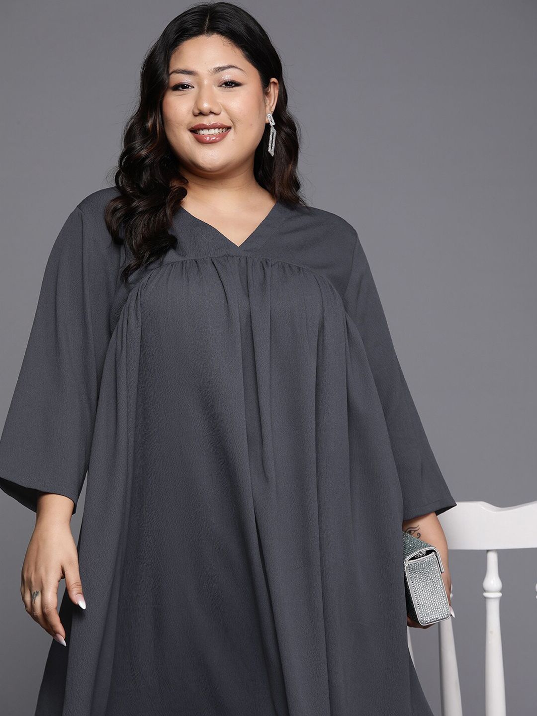 Sztori Plus Size V Neck A Line Kurta With Trouser