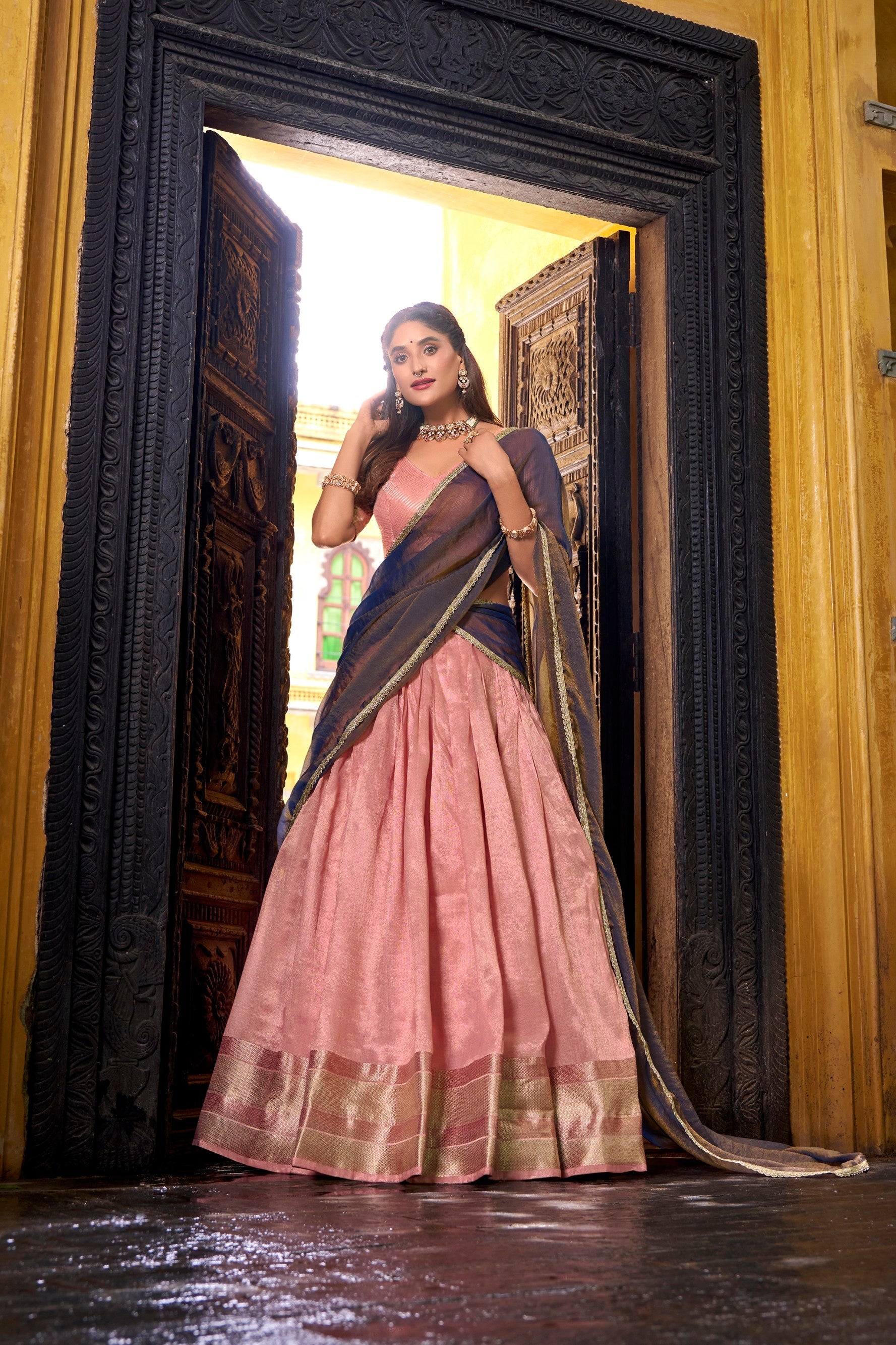 Lorenvalley Fashion Lightpink Dupion Silk Zari Weaving Work Lehenga Choli with Dupatta 