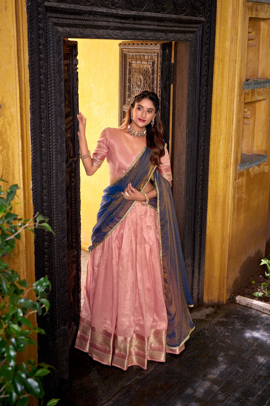 Lorenvalley Fashion Lightpink Dupion Silk Zari Weaving Work Lehenga Choli with Dupatta 