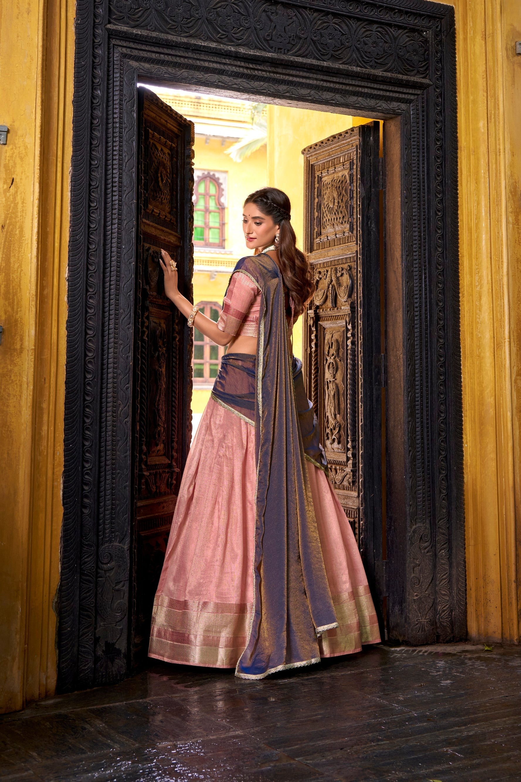 Lorenvalley Fashion Lightpink Dupion Silk Zari Weaving Work Lehenga Choli with Dupatta 