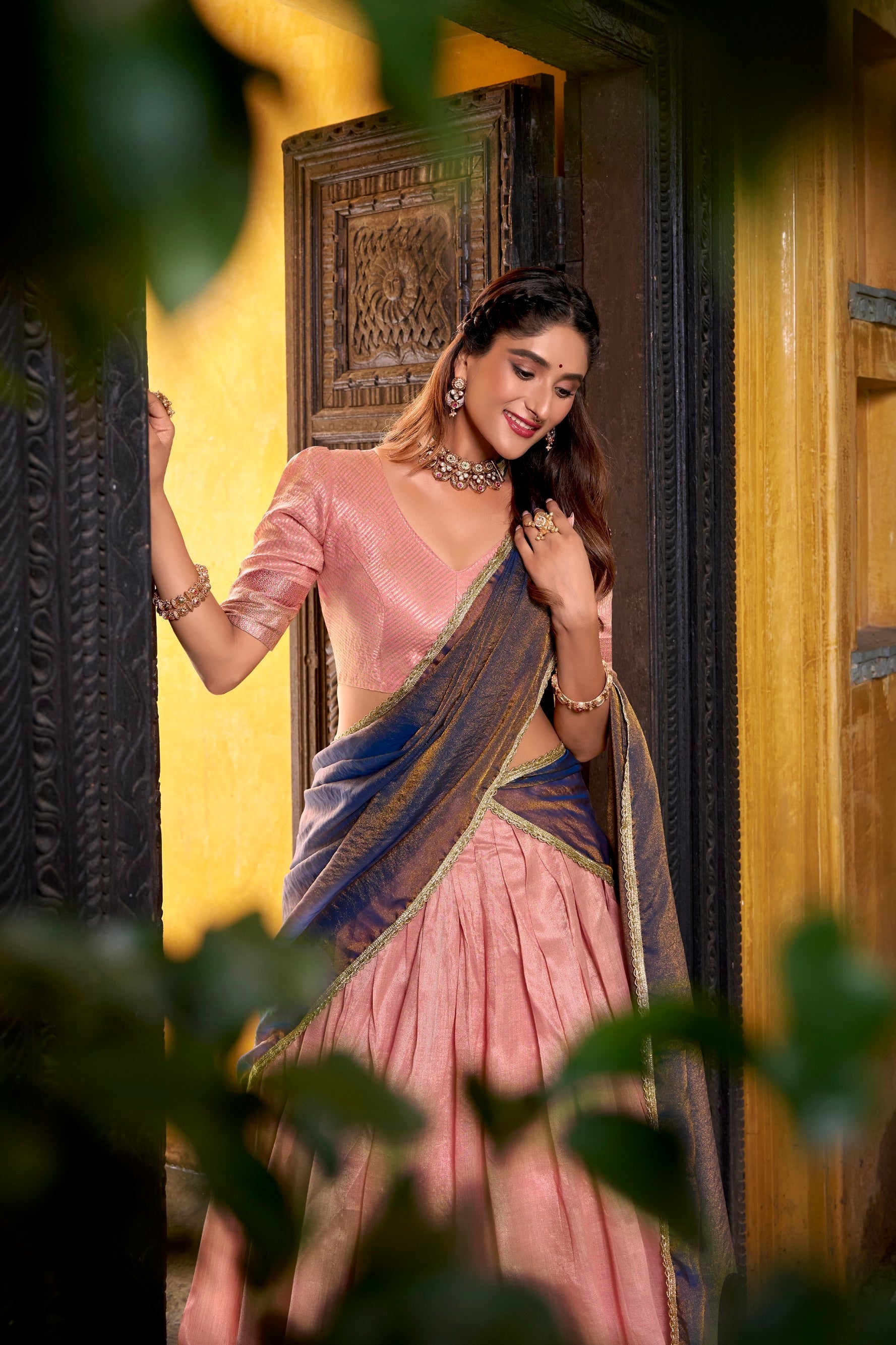Lorenvalley Fashion Lightpink Dupion Silk Zari Weaving Work Lehenga Choli with Dupatta 