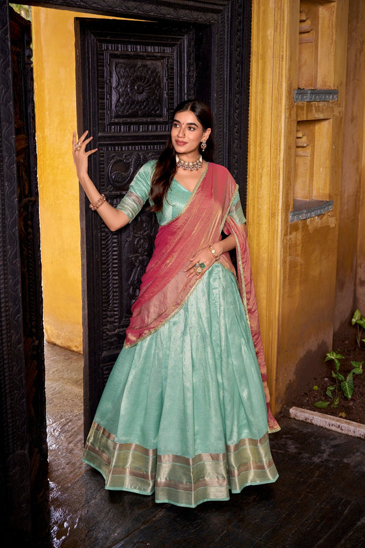 Lorenvalley Fashion Skyblue Dupion Silk Zari Weaving Work Lehenga Choli with Dupatta 