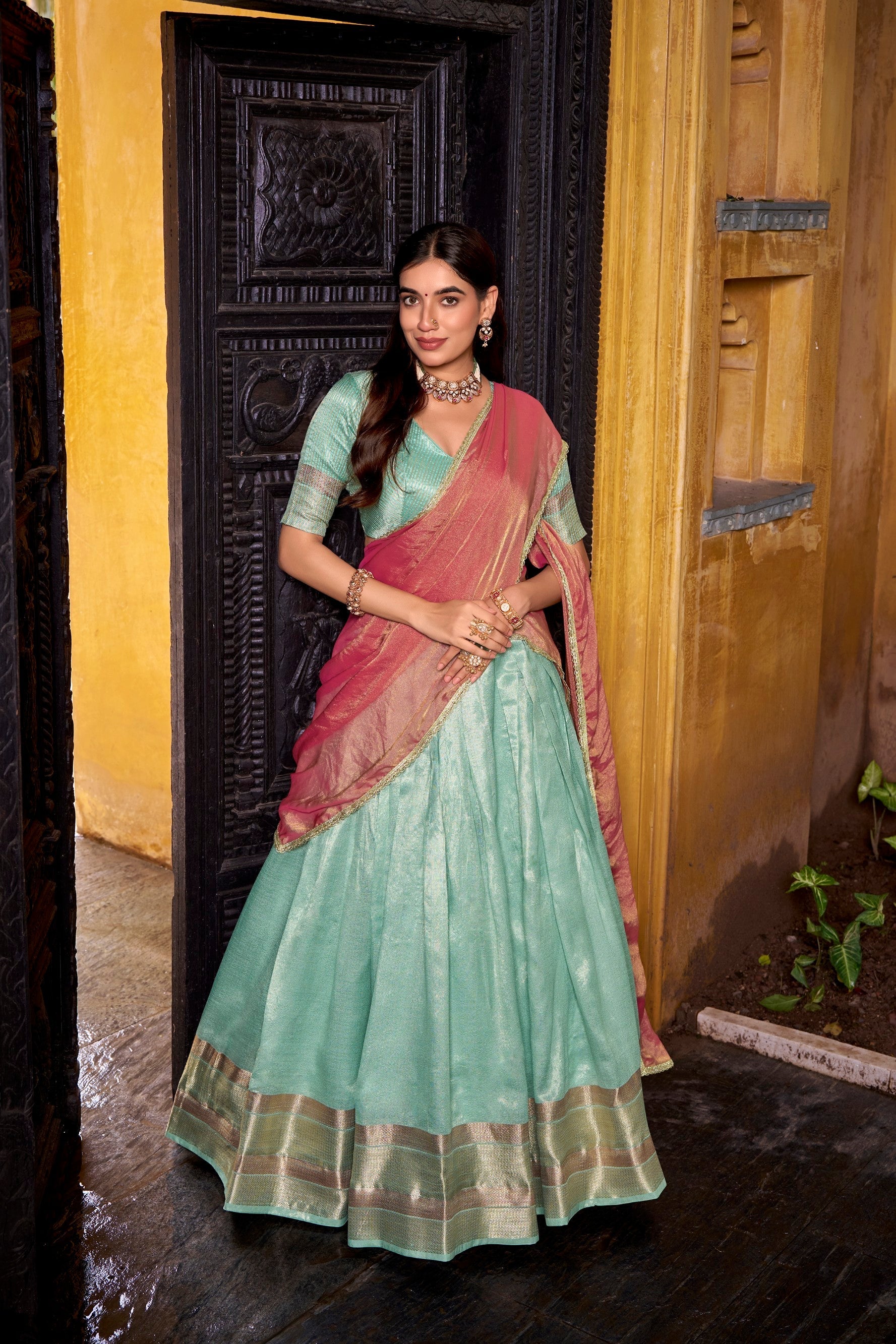 Lorenvalley Fashion Skyblue Dupion Silk Zari Weaving Work Lehenga Choli with Dupatta 