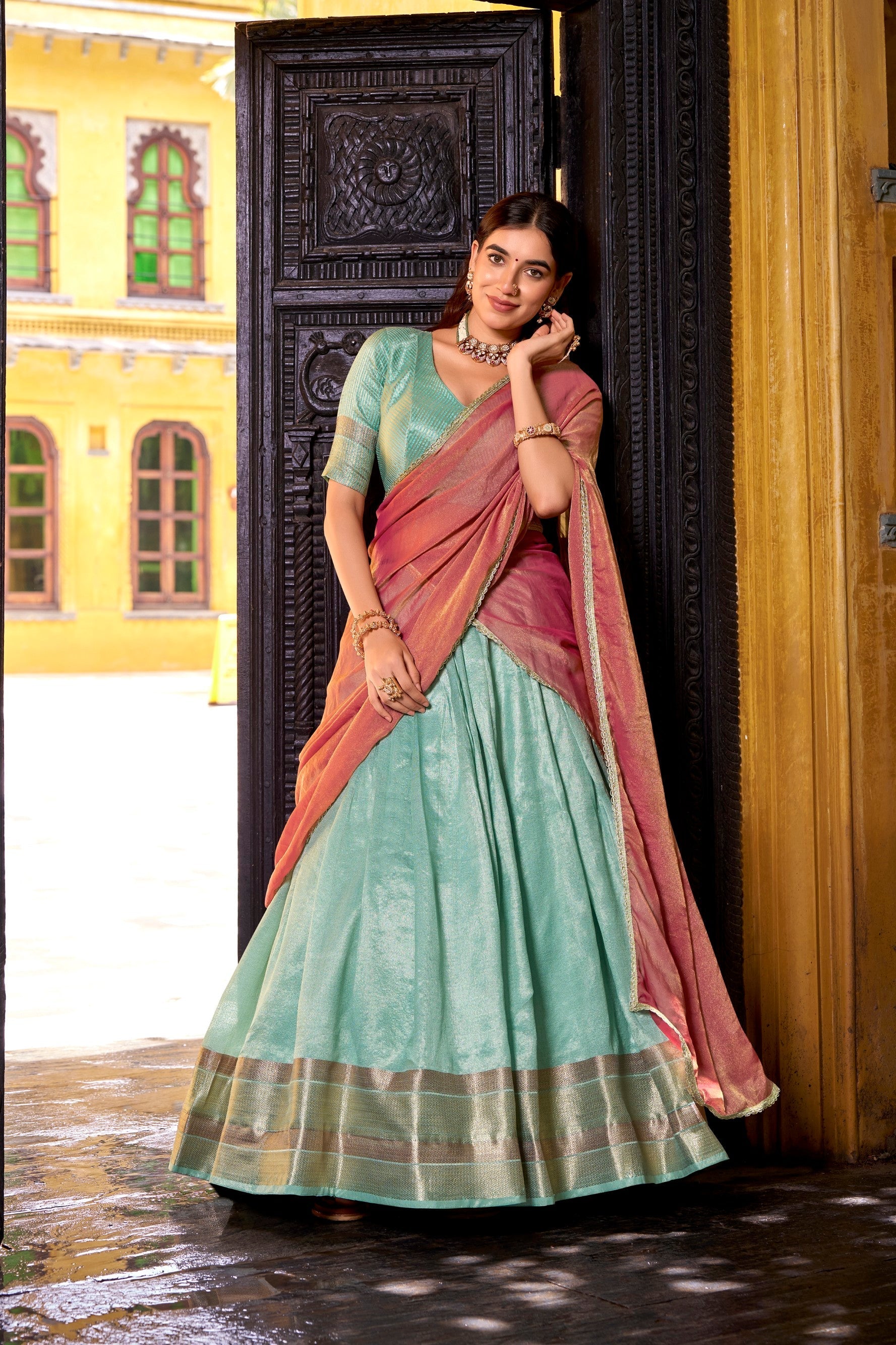 Lorenvalley Fashion Skyblue Dupion Silk Zari Weaving Work Lehenga Choli with Dupatta 