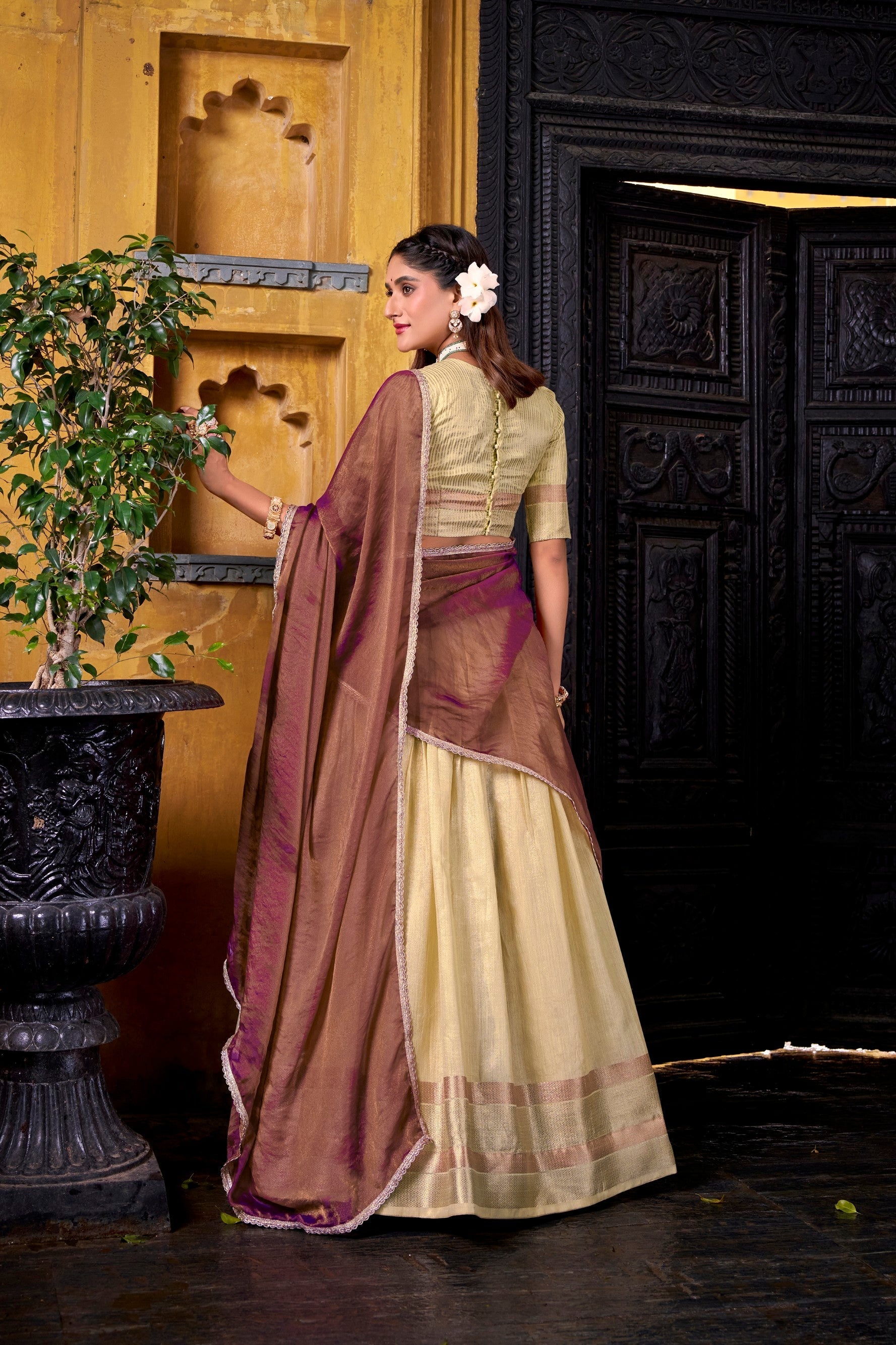Lorenvalley Fashion Yellow Dupion Silk Zari Weaving Work Lehenga Choli with Dupatta 